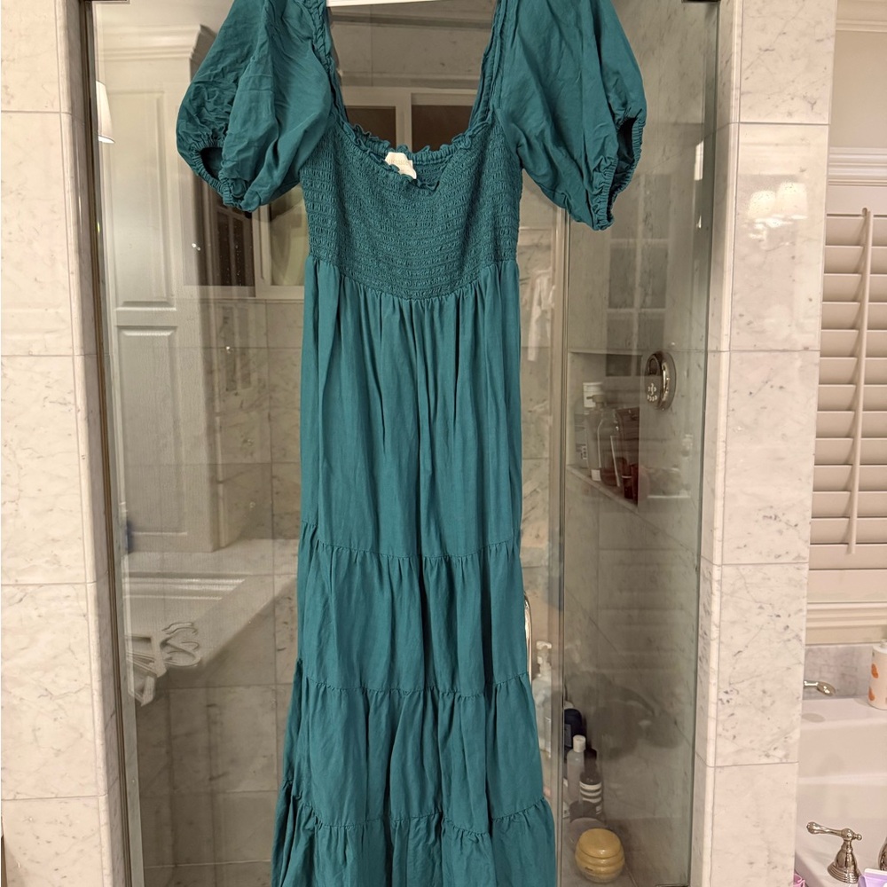 Auguste the Label Teal Smocked Puff Sleeve Maxi Dress | XL